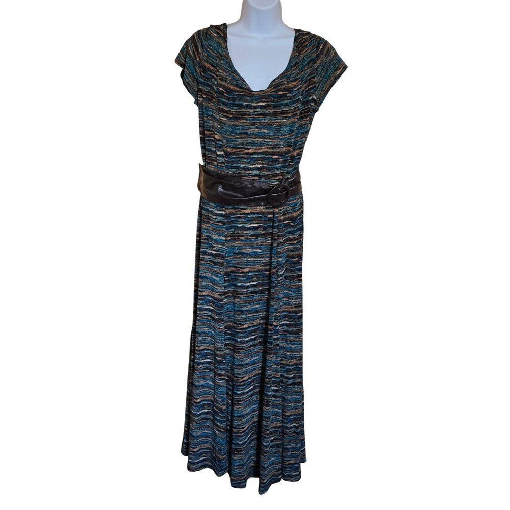 Multicolor Zebra Stripe Belted Dress boho jungle core Academia mob wife western - Picture 2 of 7